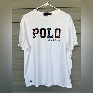 Polo Ralph Lauren Men’s White T-Shirt Plaid Spellout Sz L